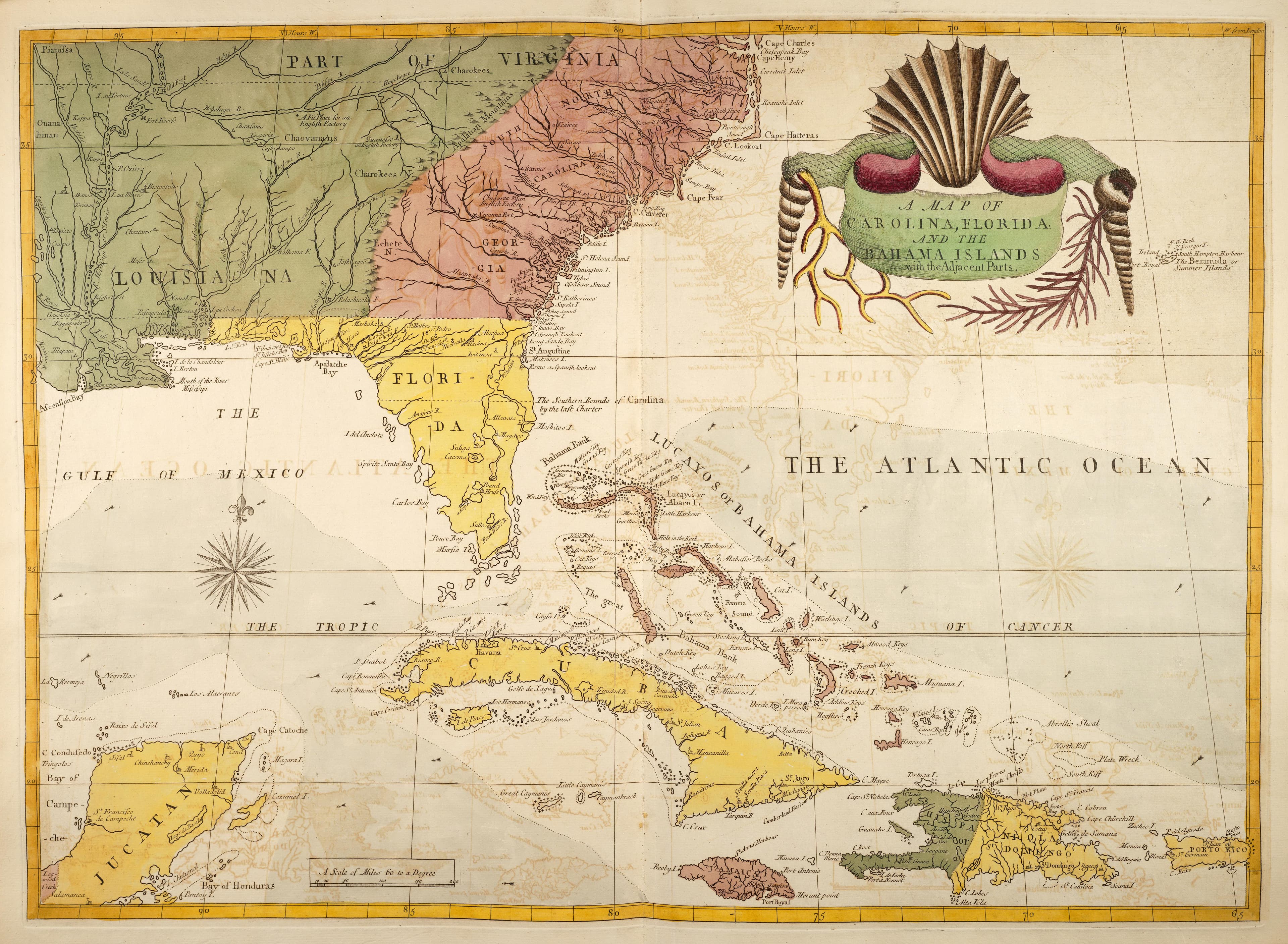 A Map of Carolina, Florida, and the Bahama Islands
